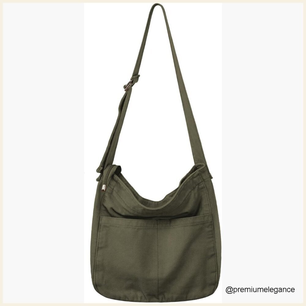 Large Canvas Tote Bag Crossbody Hobo Shoulder Bag Adjustable Strap Zipper